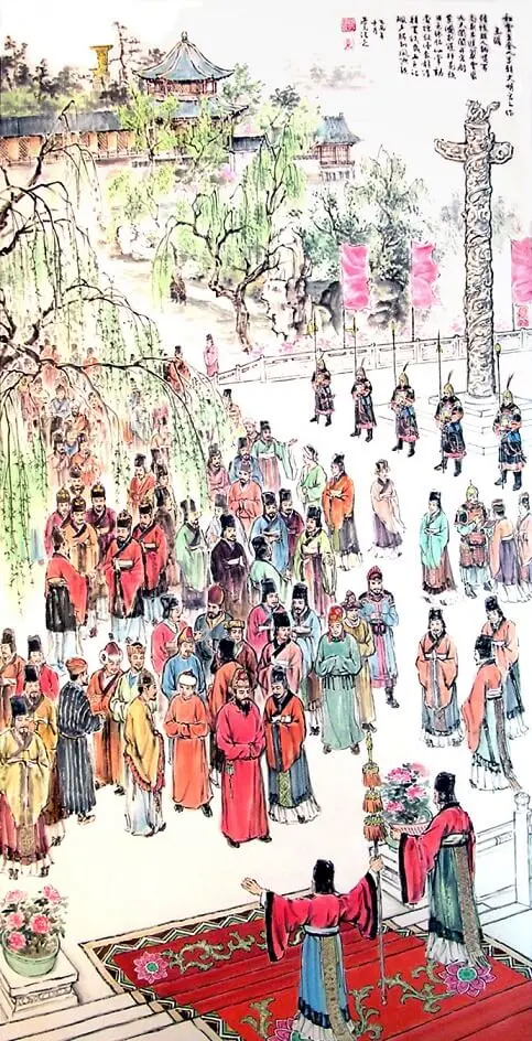 An Early Audience at the Palace of Light Harmonizing Secretary Jia Zhi Poem by Wang Wei -  Wulu   Court   Dawn   Ritual   Empire 