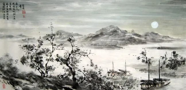 A Night-mooring on the Jiande River by Meng Haoran -  Quatrain   River   Dusk   Solitude 