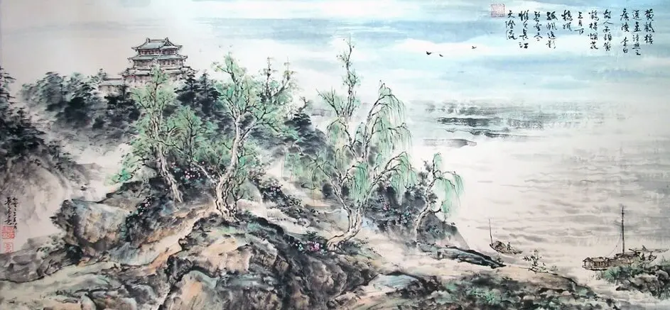 A Farewell to Meng Haoran on His Way to Yangzhou by Li Bai (Li Po) -  Yellow Crane Tower   Songbie Shi   High Tang Romanticism   Spatial Dissolution 